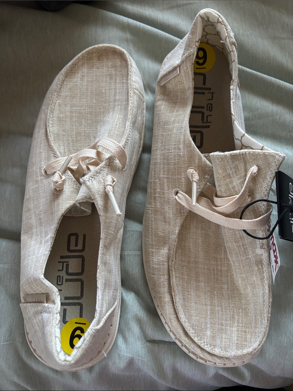 Hey Dude Women's Slip-On Moccasins in Light Tan Linen